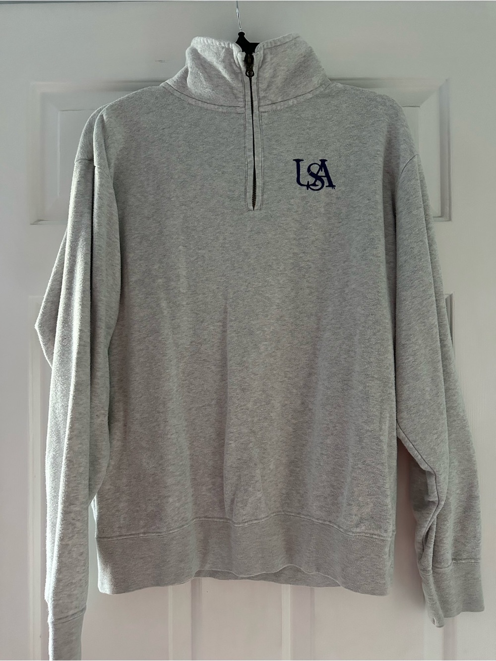 Men's Light Gray Quarter-Zip Shirt Jacket with Navy USA Logo
